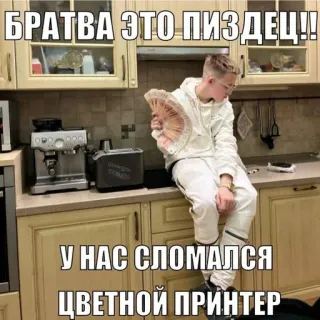 💸 bc604be8 БРАТВА ЭТО ПИЗДЕЦ!! У НАС СЛОМАЛСЯ ЦВЕТНОЙ ПРИНТЕР dinero, ruso, cocina, riqueza, lujo, humor whatsapp sticker