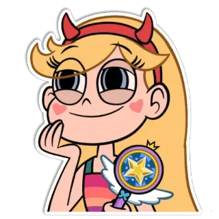 ☺️ 90ed813e Star Butterfly Star vs. the Forces of Evil desenho animado, Star Butterfly, varinha mágica, chifres de diabo, animação, personagem telegram sticker