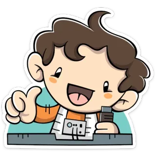 👍 94210a03 kreskówka, postać, nauka, technologia, wynalazca, chłopiec, przyjazny telegram sticker