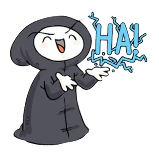 😈 e99c72c6 HAI dessin animé, capuche, personnage, éclair, joyeux whatsapp sticker