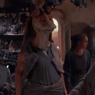 💫 7858987a Jar Jar Binks Star Wars Jar Jar Binks, Star Wars, Gungan, Episodio I, La Amenaza Fantasma, Lucasfilm, Ciencia ficción, Personaje telegram sticker