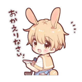 😊 c135a571 おかえりなさい! anime, rabbit, bunny, chibi, welcome, greeting telegram sticker