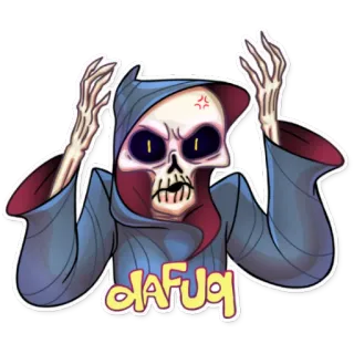 😩 9293bdf6 DAFUQ 骷髅, 死亡, 幽默, 卡通, 兜帽, 骨架 telegram sticker