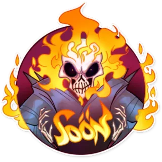 😡 c61fbdc5 Ghost Rider SOON 骷髅, 火焰, 漫画, 漫威, 恶灵骑士, 超级英雄, 即将 telegram sticker