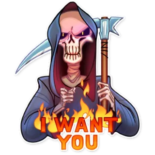 😈 d728d64f I WANT YOU 死神, 骷髅, 死亡, 万圣节, 镰刀, 想要, 你 telegram sticker