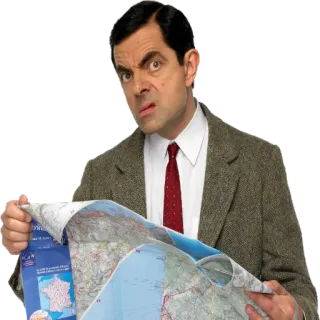 📃 14a83df4 Mr. Bean Jaś Fasola, mapa, zdezorientowany, postać, Rowan Atkinson, śmieszne, komedia telegram sticker