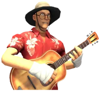 🎸 671b3fc2 狙击手, 吉他, Team Fortress 2, 电子游戏, 角色, 帽子, 眼镜 telegram sticker