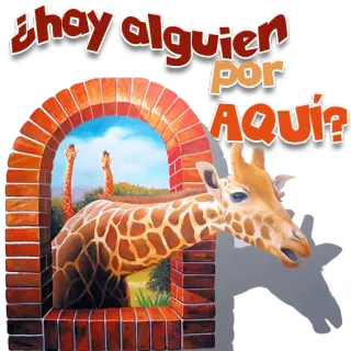 😮 56aa2558 ¿hay alguien por aquí? żyrafa, zwierzęta, okno, cegła, sztuka, pytanie whatsapp sticker