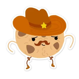 😏 7d7b8eff cartone animato, biscotto, cowboy, cappello, baffi, personaggio telegram sticker