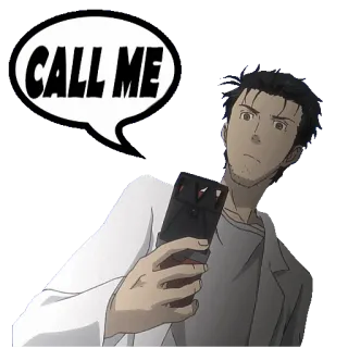 ☎️ 141007ff Okabe Rintaro Steins;Gate CALL ME Anime, Manga, Telepon aku, Telepon, Jas lab, Karakter telegram sticker