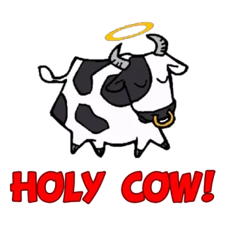 🐮 4fea23bb HOLY COW! 牛, 動物, 光輪, 聖なる, 面白い, フレーズ telegram sticker