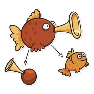 🐟 21d3d7ca 魚, トランペット, 漫画, 動物, 面白い, かわいい whatsapp sticker