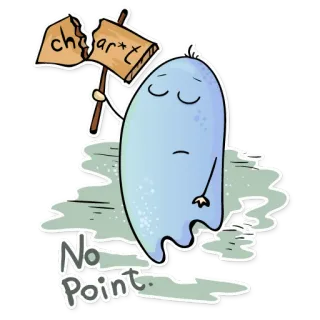 👻 3397274b No Point. 悲しいおばけ, 漫画, 失望, 壊れた看板, イライラ, キャラ whatsapp sticker