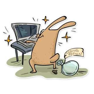 ⚡ 4d0e0d10 CODING POTION ウサギ, コンピューター, コーディング, ポーション, プログラミング, ソフトウェア, マスコット whatsapp sticker