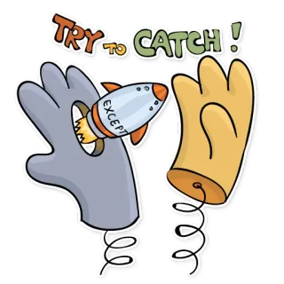 🚀 b4459380 TRY TO CATCH! キャッチ, ロケット, 漫画, 手袋, 試す whatsapp sticker