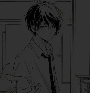 🎧 a551a36b อนิเมะ, มังงะ, ชุดนักเรียน, เด็กผู้ชาย, เนคไท, ขาวดำ telegram sticker