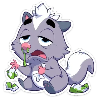 🤧 3110d0a4 moufette, malade, malade, dessin animé, mouchoirs, grippe, rhume, animal whatsapp sticker