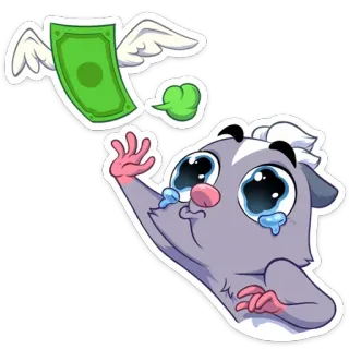 💸 f80c071a argent, mignon, dessin animé, pleurs, argent volant, animal, autocollant whatsapp sticker