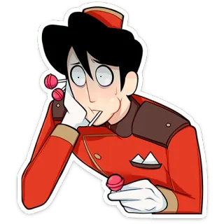 😳 e7093141 cartoon, bellhop, lollipops, hotel, uniform, nervous, worried telegram sticker