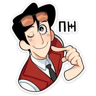 😉 41c264db Пч! アニメ, 男性, ウィンク, 指差し, 男, メガネ, ロシア, テキスト telegram sticker
