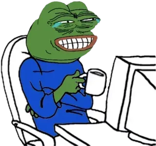 😂 fefafb35 Pepe the Frog Pepe, katak, meme internet, meme, menangis, tertawa, komputer, kopi telegram sticker