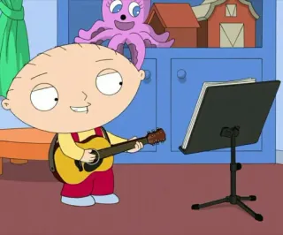 🧸 4348e5b2 Stewie Griffin Family Guy dibujos animados, guitarra, personaje, animación, Family Guy, serie de TV telegram sticker