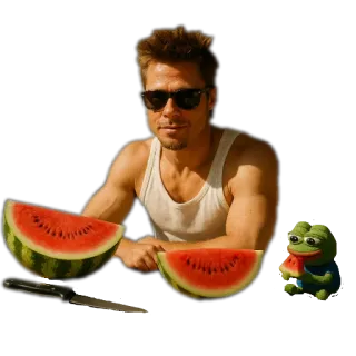 🍲 021832ed Brad Pitt, Pepe la grenouille, pastèque, couteau, mème, lunettes de soleil whatsapp sticker