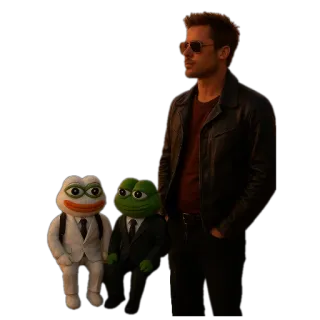 🧍 1fe372f5 homme, marionnette, pepe, grenouille, lunettes de soleil, veste, costume, mème whatsapp sticker