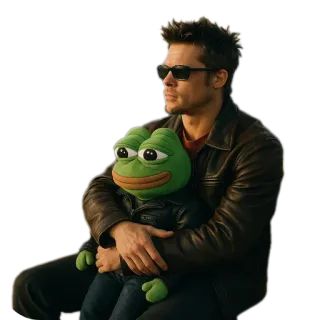 😎 ba32cd08 Pepe the Frog pepe, brad pitt, blouson cuir, lunettes de soleil whatsapp sticker
