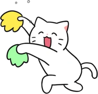 💬 21c3a61e cat, cartoon, cheerful, pom-poms, celebration, animation, cute whatsapp sticker
