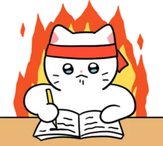 💬 3572e38e cat, study, fire, book, animal, cartoon, stressed, cute whatsapp sticker