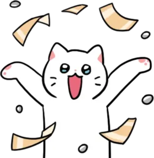 💬 e4a87fb5 cat, happy, celebration, joyful, paper, animal, cute whatsapp sticker