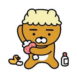 💬 dac86ec6 Ryan 角色, 可爱, 卡哇伊, Ryan, Kakao Friends, 洗澡, 小黄鸭 whatsapp sticker
