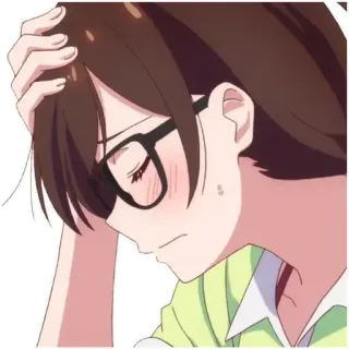 👼 aa6c44cd 动漫, 女孩, 悲伤, 眼镜, 棕发, 可爱 telegram sticker