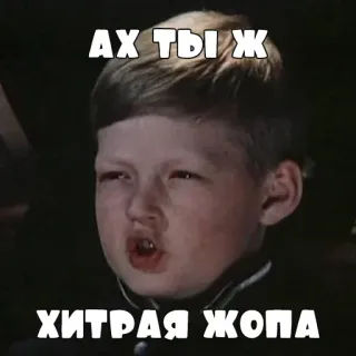 😄 46004e73 АХ ТЫ Ж ХИТРАЯ ЖОПА insulte, russe, mème, offensant, enfant whatsapp sticker