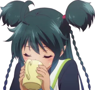 ☕️ 56a20e4a Anime, Ragazza, Bere, Carino, Chibi, Kawaii whatsapp sticker
