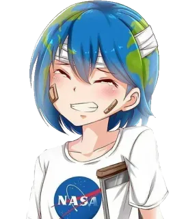 😁 c62646b3 NASA earth-chan, anime, ferito, pianeta, NASA, bende, personaggio whatsapp sticker