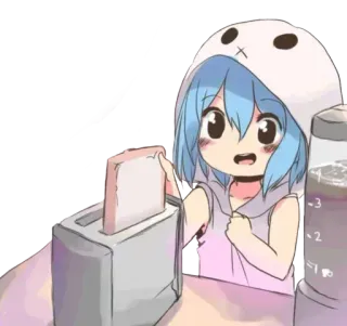 🍞 6fa5ca97 ragazza anime, toast, tostapane, carino, chibi, cartone animato, cibo telegram sticker