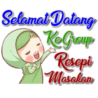 💁 01c72750 Selamat Datang Ke Group Resepi Masakan greeting, welcome, recipe, cooking, Malay, hijab, group, cartoon telegram sticker