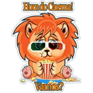 🤔 092ef7f8 Hora do Cinema!
Vamos? leão, cinema, filme, pipoca, óculos 3D, desenho animado, adesivo, entretenimento telegram sticker