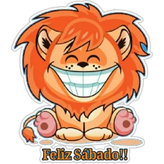 😁 2862ec44 Feliz Sábado!! leão, desenho animado, feliz, sábado, animal, fofo telegram sticker