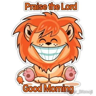 😁 9486c84e Praise the Lord
Good Morning leão, bom dia, louvado seja o Senhor, saudação, desenho animado, religioso telegram sticker