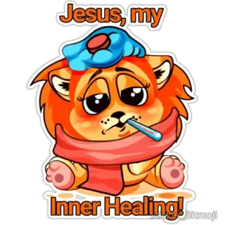 🙋‍♀ ed6ada0b Jesus, my Inner Healing! leão, doente, cura, desenho animado, temperatura, dor de cabeça, conforto, melhoras telegram sticker