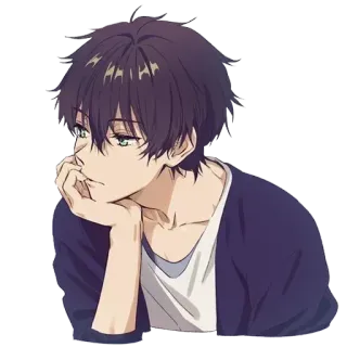 😒 3a690269 Anime, Junge, Charakter, Denken, lila Haare, Cartoon telegram sticker