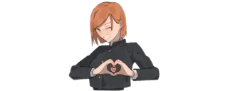 ✨ 8d1d6881 Nobara Kugisaki Jujutsu Kaisen Anime, Personagem, Amor, Coração, Uniforme escolar, Feliz whatsapp sticker