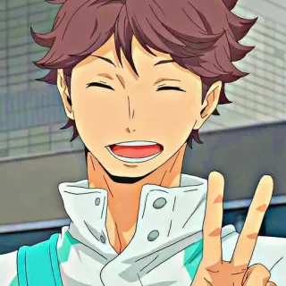 ✌ f325bae3 Oikawa Tooru Haikyuu!! Anime, Haikyuu, Oikawa Tooru, Dấu hiệu hòa bình, Cười, Nhân vật hoạt hình telegram sticker