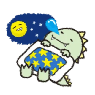 😪 7e51b0b9 恐龙, 睡觉, 卡通, 可爱, 床, 夜晚 telegram sticker