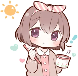 ☀ 30c6194d การ์ตูน, น่ารัก, ผู้หญิง, แปรงสีฟัน, ตอนเช้า, ทำความสะอาด, คาวาอิ, อนิเมะ telegram sticker