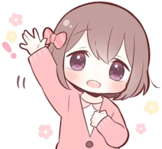 🙋 4ff90203 จิบิ, คาวาอิ, น่ารัก, อนิเมะ, ผู้หญิง, สีชมพู, โบกมือ telegram sticker