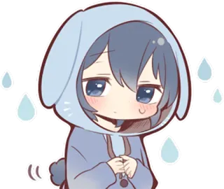 😓 eaf73b33 จิบิ, อนิเมะ, น่ารัก, ฝน, กระต่าย, เสื้อฮู้ด telegram sticker